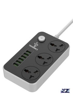 ELTRAZONE 3-Way Power Extension Cord – 6 USB Charging Ports, 3 Universal Plugs, 2 Meter Surge Protection Cable for Home and Office Use  - Image 1