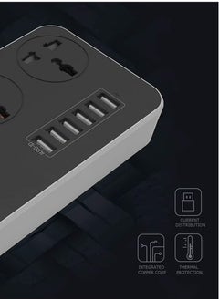 ELTRAZONE 3-Way Power Extension Cord – 6 USB Charging Ports, 3 Universal Plugs, 2 Meter Surge Protection Cable for Home and Office Use  - Image 4