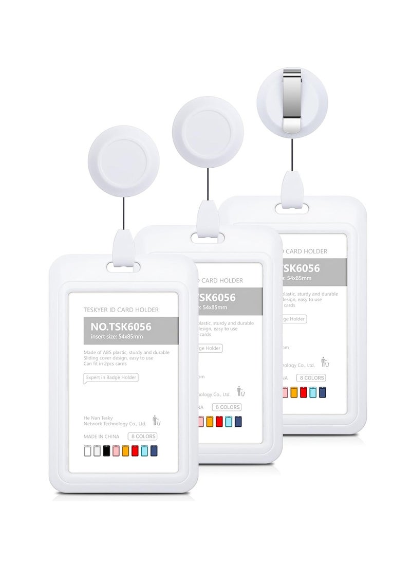 SYOSI ID Badge Holders, 3 Pack Hard Plastic Sliding ID Badge Holder with Retractable Badge Reel Clips, Clear ID Card Holders for Hand-Held Student Card ID, Offices ID, School ID (Vertical White)  - Image 1