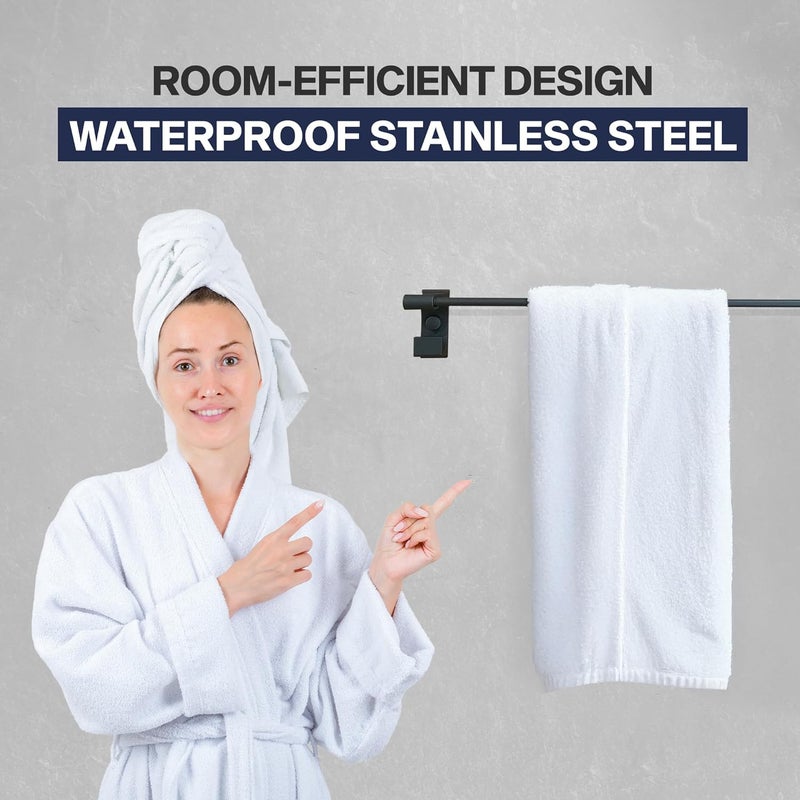 iBELL 60 cm (24-Inch) Wall Mount Stainless Steel Towel Rod with 2 Hooks for Loofah or Bathing Sponge | Anti-Rust Towel Rack for Bathroom | Dark Grey - Image 4