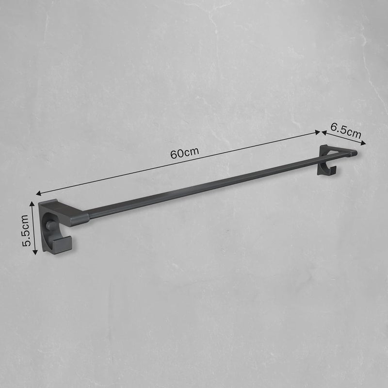 iBELL 60 cm (24-Inch) Wall Mount Stainless Steel Towel Rod with 2 Hooks for Loofah or Bathing Sponge | Anti-Rust Towel Rack for Bathroom | Dark Grey - Image 5