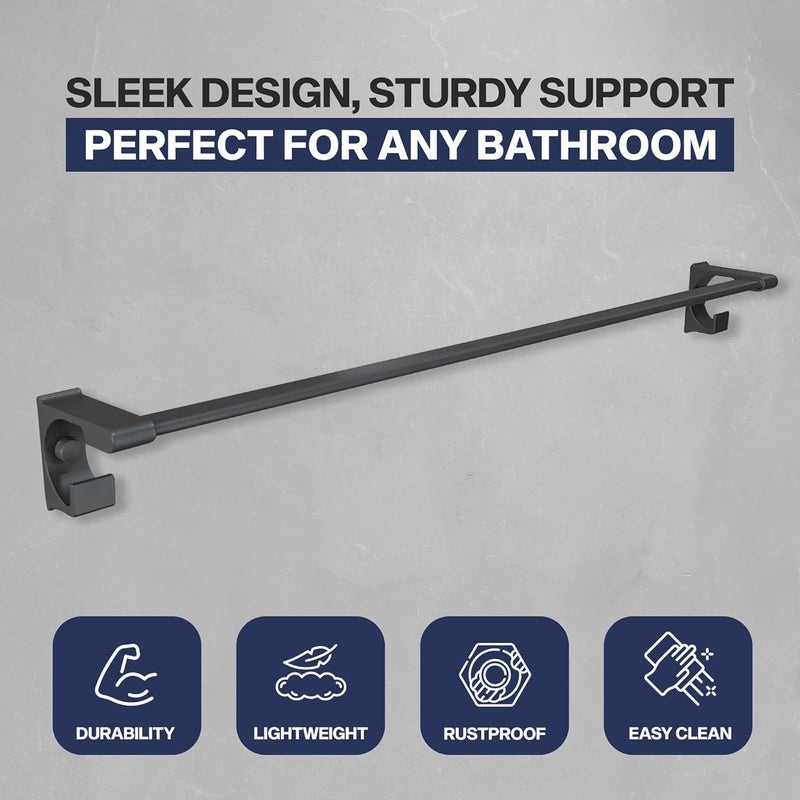 iBELL 60 cm (24-Inch) Wall Mount Stainless Steel Towel Rod with 2 Hooks for Loofah or Bathing Sponge | Anti-Rust Towel Rack for Bathroom | Dark Grey - Image 2