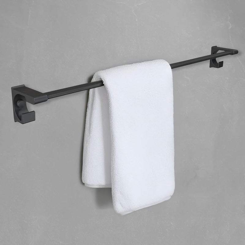 iBELL 60 cm (24-Inch) Wall Mount Stainless Steel Towel Rod with 2 Hooks for Loofah or Bathing Sponge | Anti-Rust Towel Rack for Bathroom | Dark Grey - Image 1