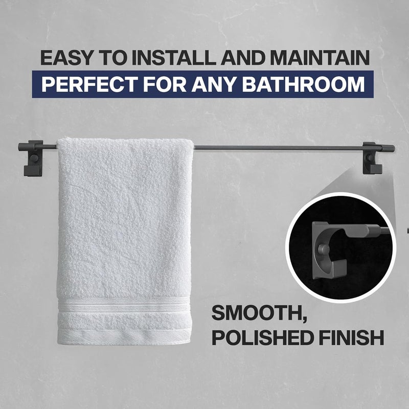iBELL 60 cm (24-Inch) Wall Mount Stainless Steel Towel Rod with 2 Hooks for Loofah or Bathing Sponge | Anti-Rust Towel Rack for Bathroom | Dark Grey - Image 3