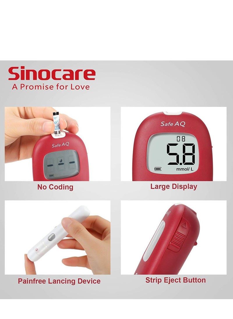SINOCARE - safe-AQ smart Blood Glucose Monitoring System With 50 Test Strips And Lancets,No coding,Rapid result,Large screen display,safe and hygienic - Image 1