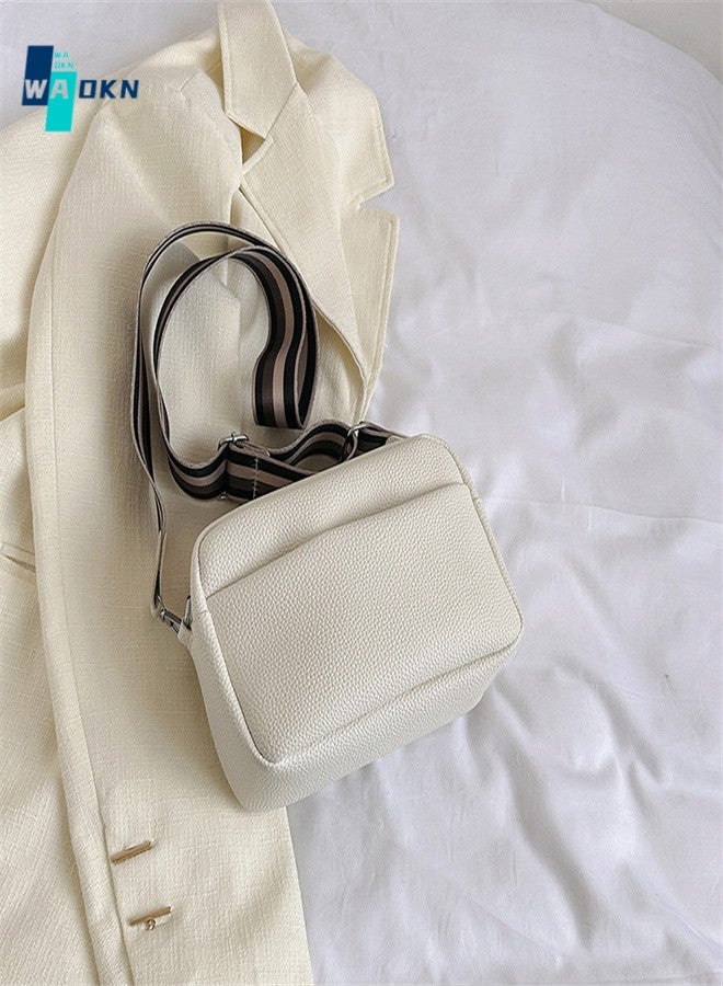 WAOKN Classic Shoulder Bag Ladies Wallet and Handbag Wide Fabric Strap Messenger Solid High Texture Small Square Bag Ladies Daily Use Zipper PU Shoulder Bag  - Image 1