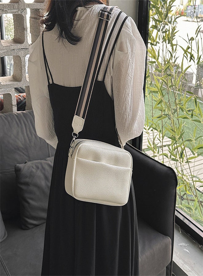 WAOKN Classic Shoulder Bag Ladies Wallet and Handbag Wide Fabric Strap Messenger Solid High Texture Small Square Bag Ladies Daily Use Zipper PU Shoulder Bag  - Image 2