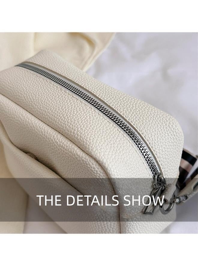 WAOKN Classic Shoulder Bag Ladies Wallet and Handbag Wide Fabric Strap Messenger Solid High Texture Small Square Bag Ladies Daily Use Zipper PU Shoulder Bag  - Image 3