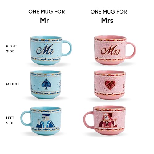 Shay Ceramic Mr Mrs Mugs, Set of 2, 350ml, Pink Blue | Couple Coffee Cups | Large Mugs | Glossy Finish | Premium Ceramic Coffee Cup (Mr & Mrs - Pink & Blue) - Image 5