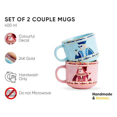 Shay Ceramic Mr Mrs Mugs, Set of 2, 350ml, Pink Blue | Couple Coffee Cups | Large Mugs | Glossy Finish | Premium Ceramic Coffee Cup (Mr & Mrs - Pink & Blue) - Image 4