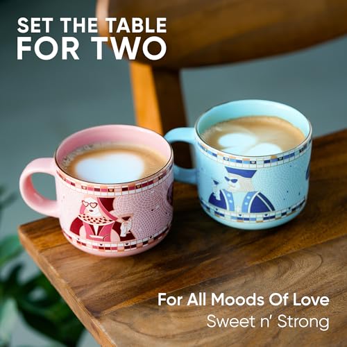 Shay Ceramic Mr Mrs Mugs, Set of 2, 350ml, Pink Blue | Couple Coffee Cups | Large Mugs | Glossy Finish | Premium Ceramic Coffee Cup (Mr & Mrs - Pink & Blue) - Image 2