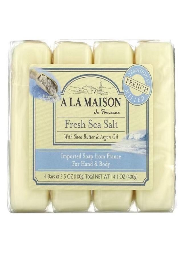 A La Maison De Provence Hand Body Bar Soap Fresh Sea Salt 4 Bars 3.5 oz 100 g Each  - Image 1