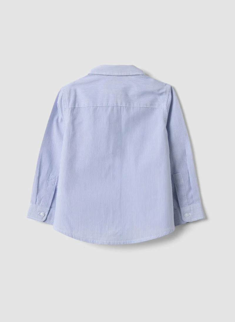 Ovs OVS White Striped Pure Cotton Shirt With Chest Pocket For Boys