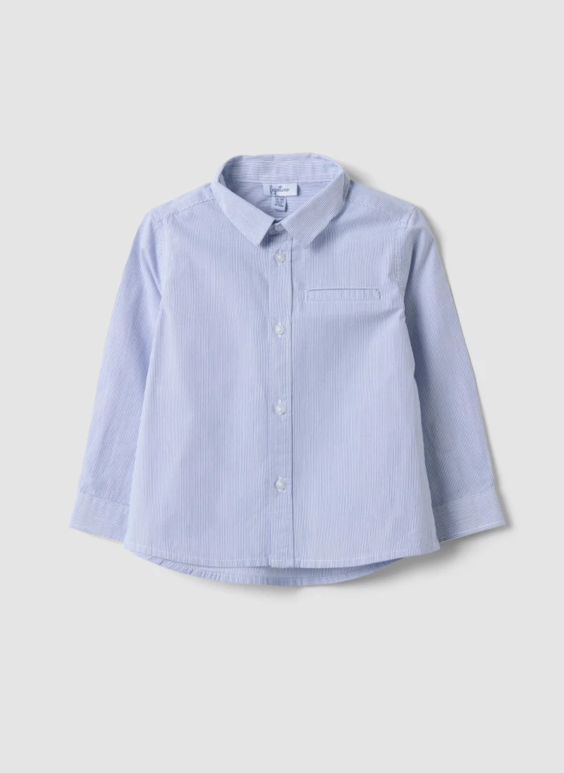 Ovs OVS White Striped Pure Cotton Shirt With Chest Pocket For Boys