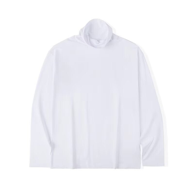 Semi-High Collar Base Shirt Men'S Fall/Winter Fat Plus Size Men'S Loose Sanding T-Shirt Solid Color White Interior - Image 5