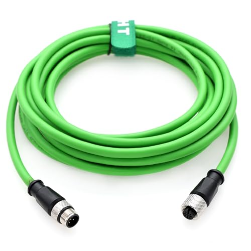 HangTon M12 A Code 5 Pin Male to 5 Pin Female Power Cable for Industrial Automation Sensor Network CAN Bus IO Link Fieldbus NMEA2000 CAT6 Shielded Waterproof Green 3M - Image 1