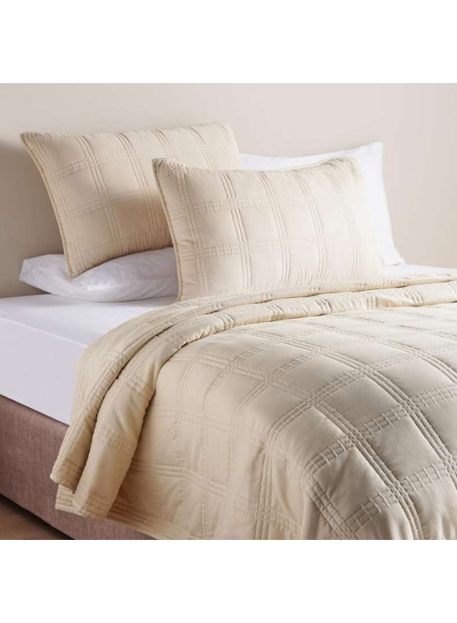 Pan Home Beige Velvet King Bedspread Set for Adults - Image 1