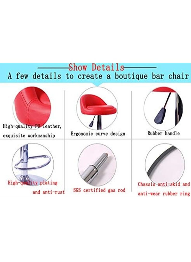 Generic Round Bar Stool, Height Adjustable Bar Chair with Back Rest, Swivel Chair Barstool Backless Stool for Home Kitchen Coffee Shop Restaurant Lounge Red  - Image 3