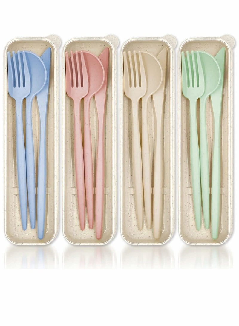 XiuWoo Cutlery, Cutlery Set, with Case, Eco-Friendly Reusable Portable Utensils Plastic Spoon Knife Fork for School Office Travel Picnic Camping Outdoor Use, 4 Colors  - Image 1