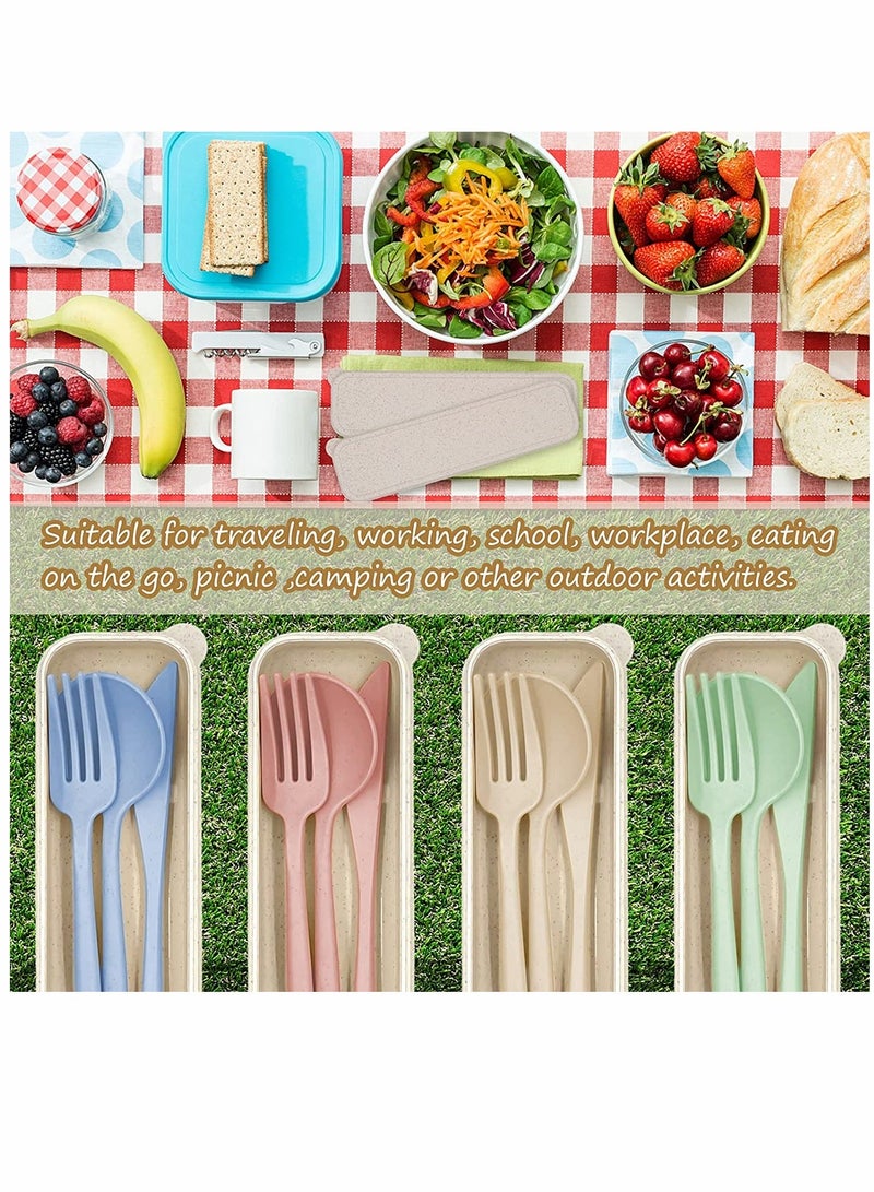 XiuWoo Cutlery, Cutlery Set, with Case, Eco-Friendly Reusable Portable Utensils Plastic Spoon Knife Fork for School Office Travel Picnic Camping Outdoor Use, 4 Colors  - Image 5