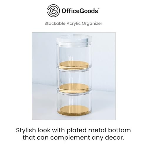 OfficeGoods 3-Tier Stackable Acrylic Holder- Stylish Desk Organizer and Storage for Office or Home – Transparent Round Design with Gold Metal Base - Image 2