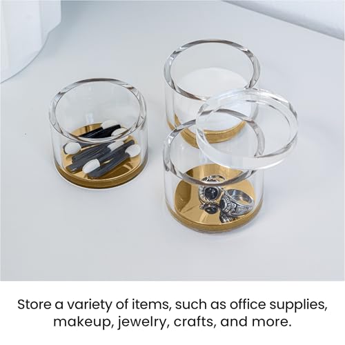 OfficeGoods 3-Tier Stackable Acrylic Holder- Stylish Desk Organizer and Storage for Office or Home – Transparent Round Design with Gold Metal Base - Image 3