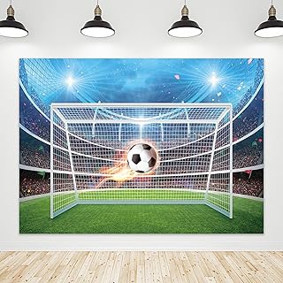 Riyidecor Football Backdrop Polyester Fabric Boys Sports Soccer Pitch Stadium Auditorium Light 7Wx5H Feet Newborn Baby - Image 1