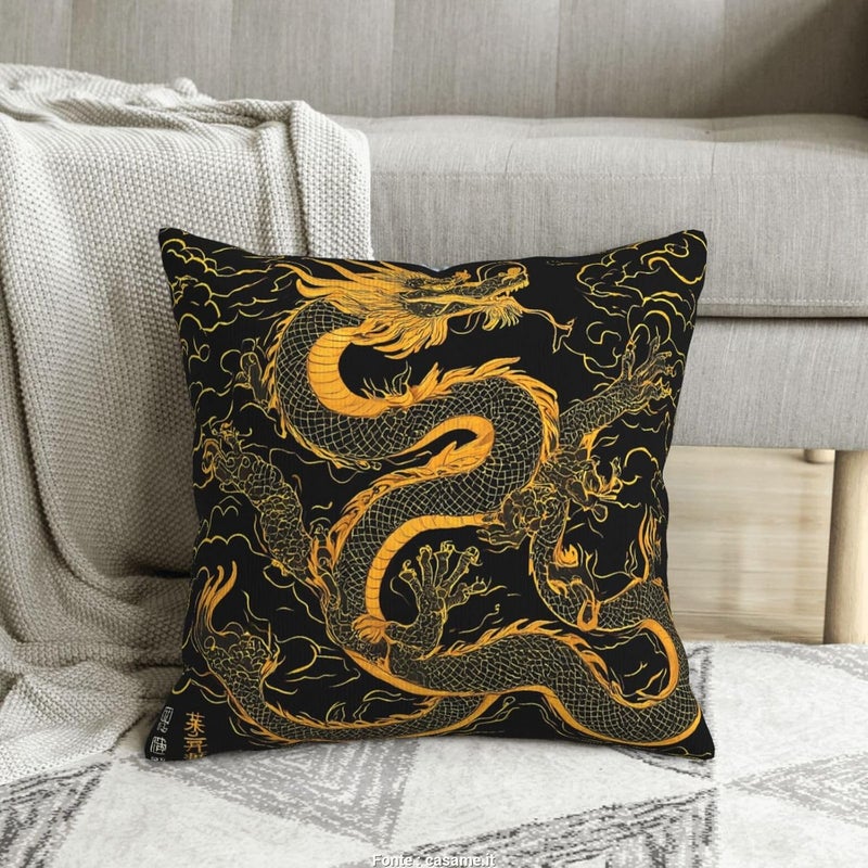 Oriental Dragon 1 Print Corduroy Throw Pillow Covers 20"x20" Soft Spring Decorative Pillowcase for Sofa Couch Bed Living Room Farmhouse Decor - Image 1