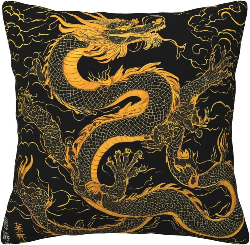 Oriental Dragon 1 Print Corduroy Throw Pillow Covers 20"x20" Soft Spring Decorative Pillowcase for Sofa Couch Bed Living Room Farmhouse Decor - Image 2