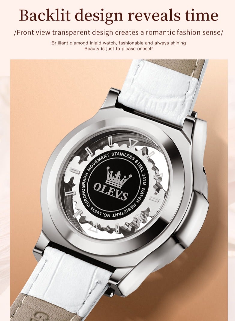 أوليفز ساعة يد نسائية بقرص فراشة دوار 360 درجة مرصعة بالألماس مقاومة للماء بتصميم أنيق وحزام جلدي خفيف الوزن وقابل للتنفس - Image 4