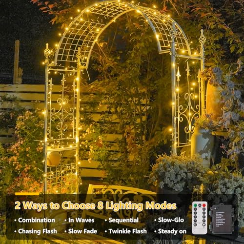 YEGUO String Lights Battery Operated 2 Pack Each 33ft 100 LED Warm White Christmas Lights Outdoor Waterproof 8 Modes Green Wire Fairy Light Indoor with Remote - Image 3