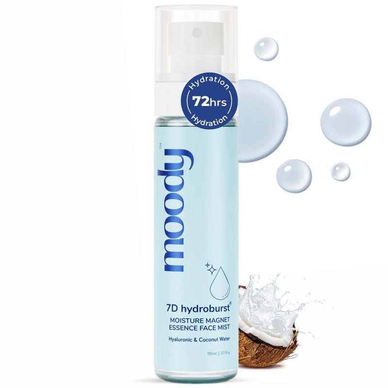 Moody 7D Hydro Burst Hydrating Face Mist  Essence Toner with Hyaluronic Acid Vitamin B5  Rice Water for Hydrated  Plumped Skin  Face Mist for Soothing And Pore Tightening  AlcoholFree Toner for Glowing Skin 100 Vegan  72 Hour Hydration110ml - Image 1