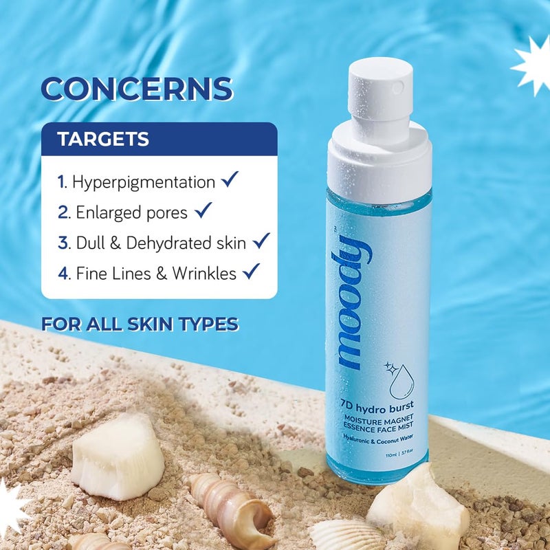 Moody 7D Hydro Burst Hydrating Face Mist  Essence Toner with Hyaluronic Acid Vitamin B5  Rice Water for Hydrated  Plumped Skin  Face Mist for Soothing And Pore Tightening  AlcoholFree Toner for Glowing Skin 100 Vegan  72 Hour Hydration110ml - Image 4