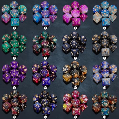 CiaraQ DND Dice Sets 26 X 7 Polyhedral Dice 182pcs with a Large Drawstring Bag for Dungeons and Dragons Role Playing Table Game Multiple Colors Glitter Swirl Design with Gold Numbers - Image 5