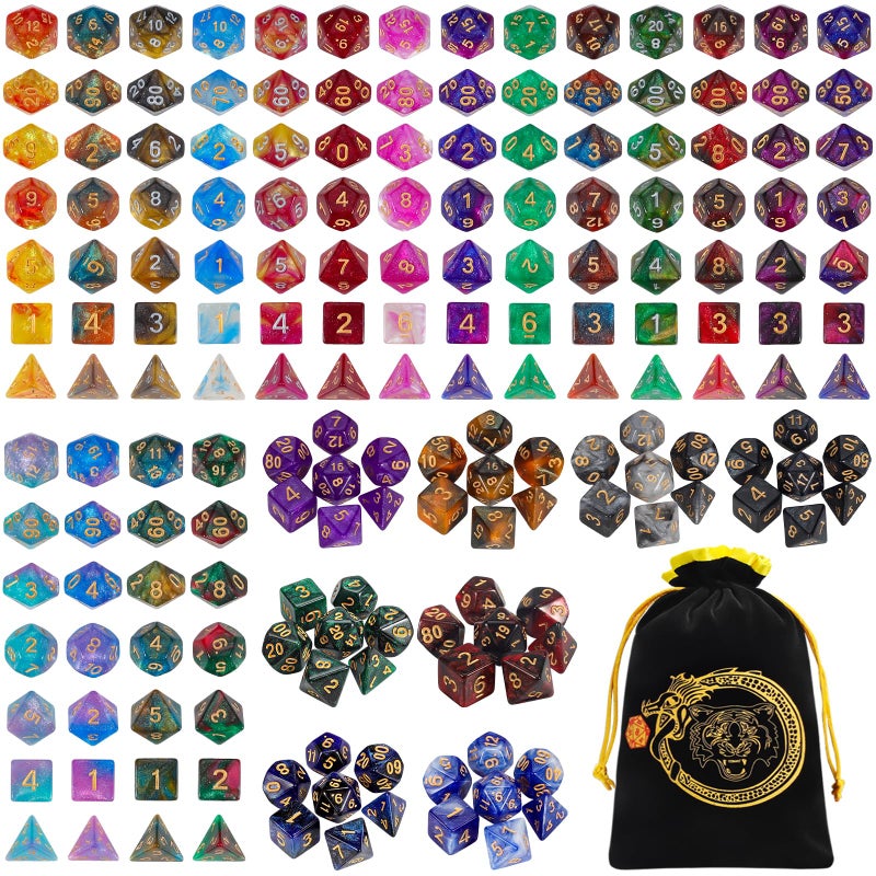 CiaraQ DND Dice Sets 26 X 7 Polyhedral Dice 182pcs with a Large Drawstring Bag for Dungeons and Dragons Role Playing Table Game Multiple Colors Glitter Swirl Design with Gold Numbers - Image 3