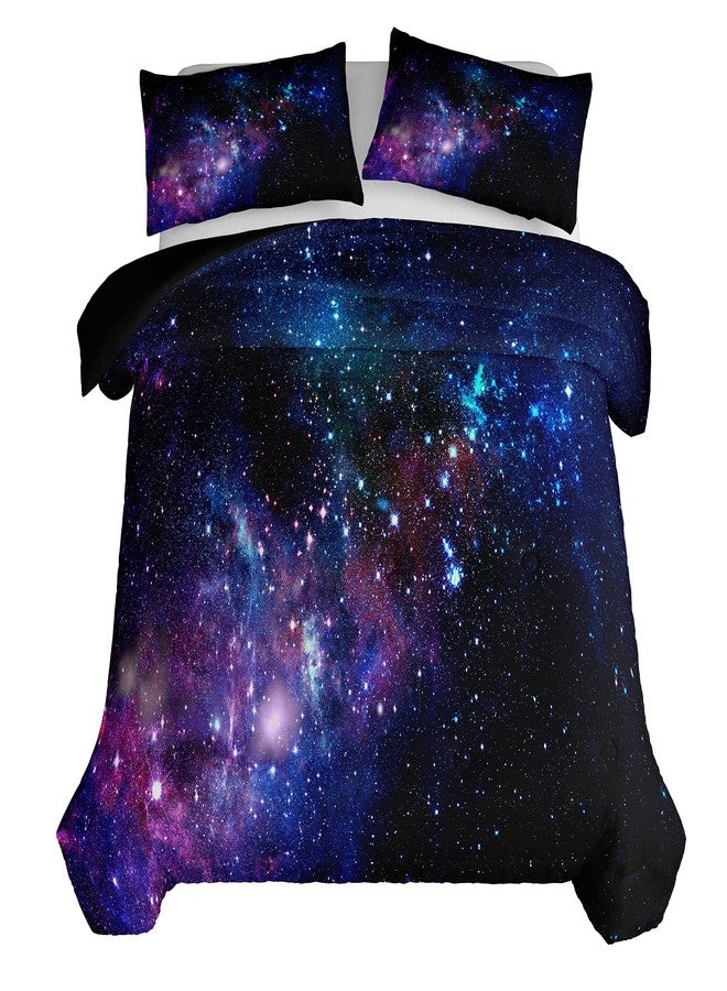 Tailor Shop Galaxy Comforter Set Universe Outer Space Blue and Purple Starry Sky Night Pattern Bedding Set for Girls Boys Kids Queen Size with 1 Comforter 2 Pillowcases…… - Image 3
