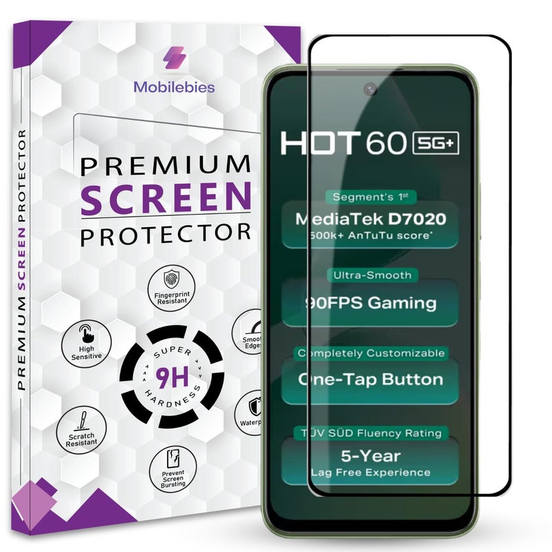 Mobilebies Premium Tempered Glass Screen Protector Guard For infinix Hot 60 5G (6.7 Inch, Pack of 1) | Edge to Edge Coverage With Easy to installation kit - Image 1