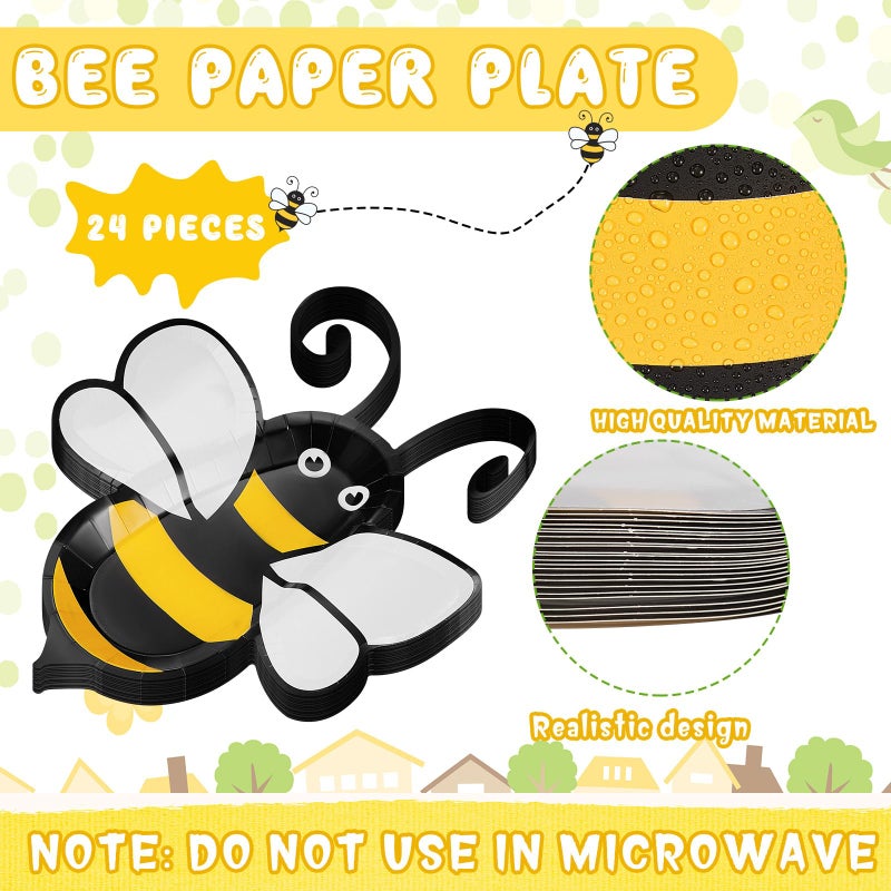 meekoo مجموعات ميكو 24 قطعة أطباق نحلة - زينة حفلات بموضوع النحل للعشاء والحلويات والنزهات وأعياد الميلاد والزفاف - Image 4