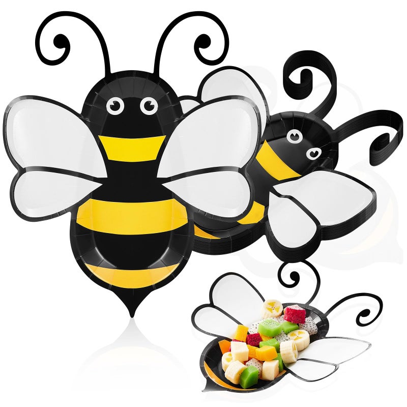 meekoo مجموعات ميكو 24 قطعة أطباق نحلة - زينة حفلات بموضوع النحل للعشاء والحلويات والنزهات وأعياد الميلاد والزفاف - Image 1