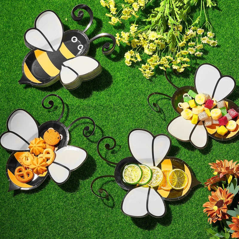 meekoo مجموعات ميكو 24 قطعة أطباق نحلة - زينة حفلات بموضوع النحل للعشاء والحلويات والنزهات وأعياد الميلاد والزفاف - Image 3