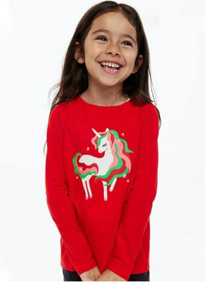 يونيكي Red Printed Long Sleeve Crew Neck T-Shirt