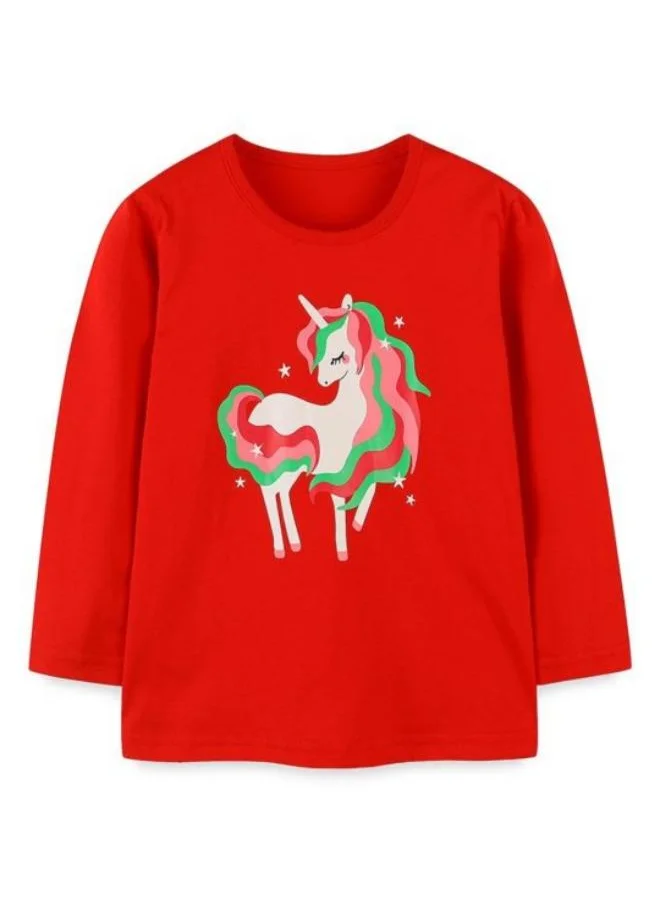 يونيكي Red Printed Long Sleeve Crew Neck T-Shirt