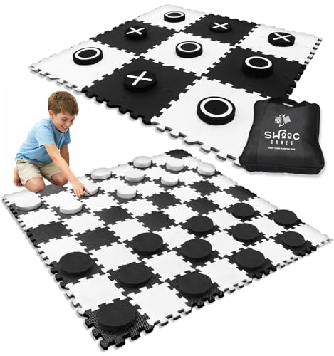 Swooc Games  2in1 Premium Giant Checkers  Tic Tac Toe Game 4ft x 4ft  100 High Density EVA Foam Mat  Pieces  Extra Large Checkers Set with Jumbo Checkerboard and Yard Size Tic Tac Toss - Image 1