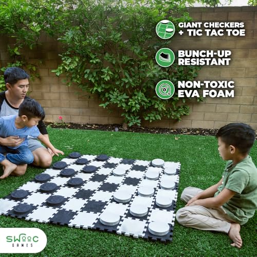 Swooc Games  2in1 Premium Giant Checkers  Tic Tac Toe Game 4ft x 4ft  100 High Density EVA Foam Mat  Pieces  Extra Large Checkers Set with Jumbo Checkerboard and Yard Size Tic Tac Toss - Image 5