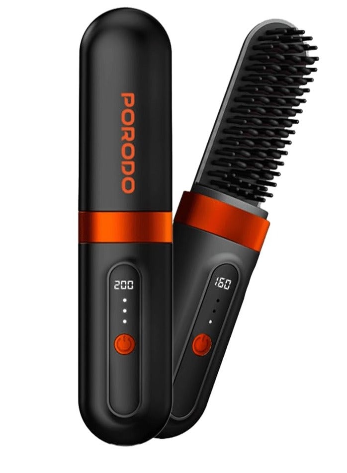 بورودو فرشاة تصفيف شعر محمولة ساخنة، فرشاة سيراميك ساخنة قابلة لإعادة الشحن مع إعدادات درجة الحرارة، تسخين سريع، إيقاف تشغيل تلقائي، شحن من النوع C / فرشاة فرد شعر لاسلكية / مصفف شعر - أسود - Image 1
