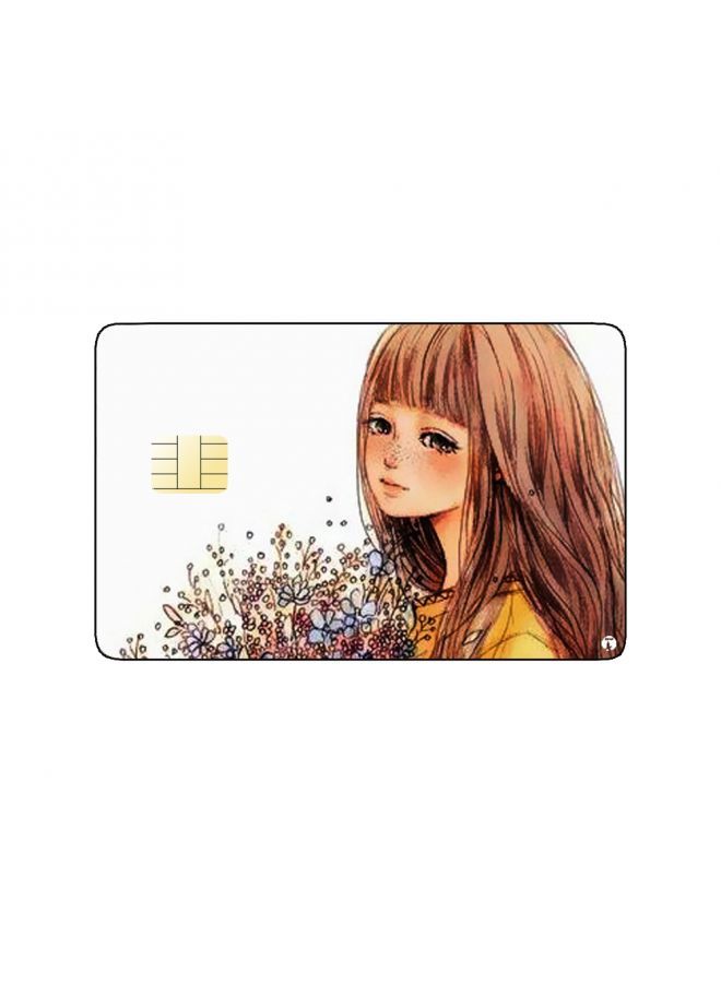 RKN PRINTED BANK CARD STICKER Cute Girl Drawing With Flowers - Image 2