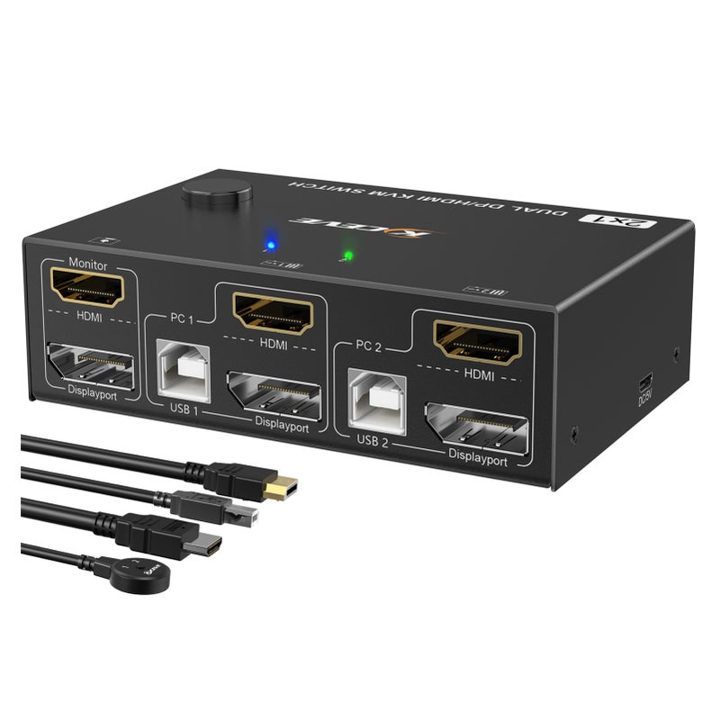 مفتاح KVM متوافق مع شاشتَيْن مزدوجتين DP/HDMI يدعم 4K@60Hz - Image 1