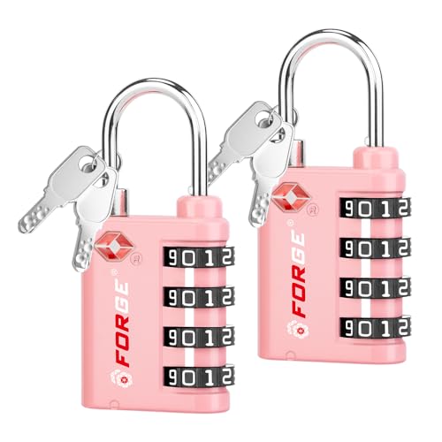 Forge Dual-Opening: Key or Combination Lock, TSA Approved Lock for Luggage, Pelican case, Travel, Gym, School, Luggage Combination Lock, Travel Bag Lock (Pink 2 Pk) - Image 1