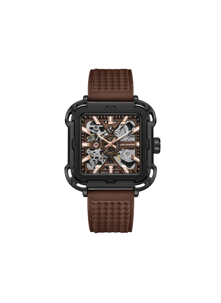 Lee Cooper Men's Automatic Display Watch With Dark Brown Silicone Strap - LC08072.644