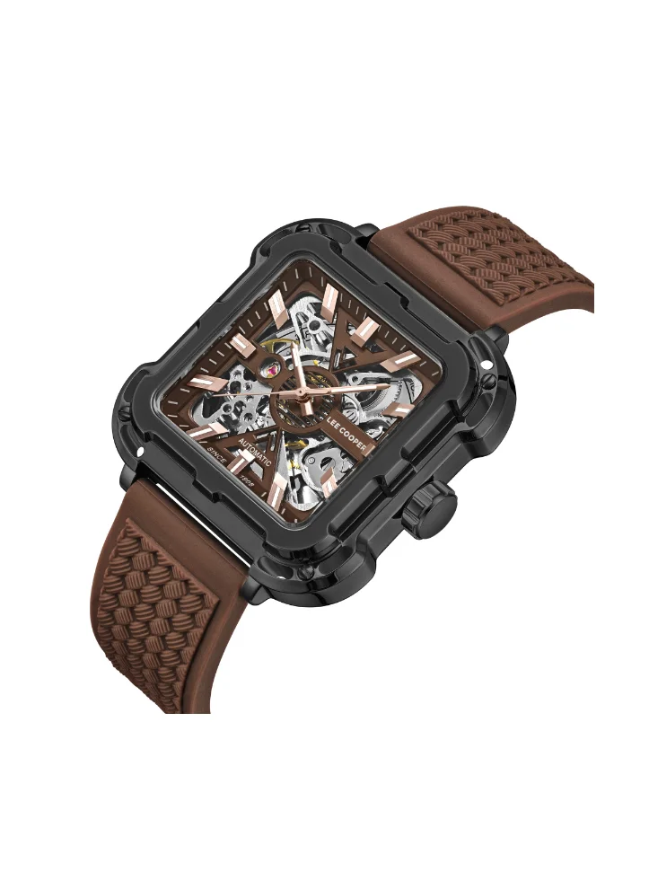 Lee Cooper Men's Automatic Display Watch With Dark Brown Silicone Strap - LC08072.644